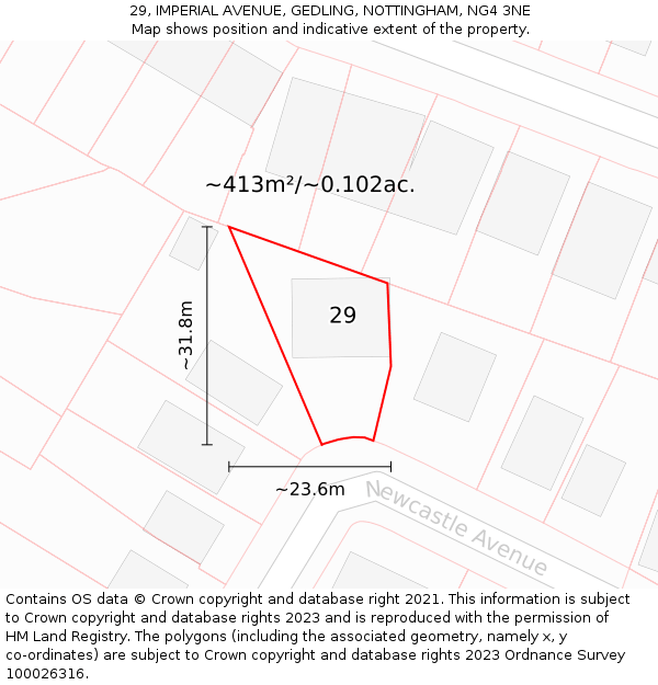 29, IMPERIAL AVENUE, GEDLING, NOTTINGHAM, NG4 3NE: Plot and title map
