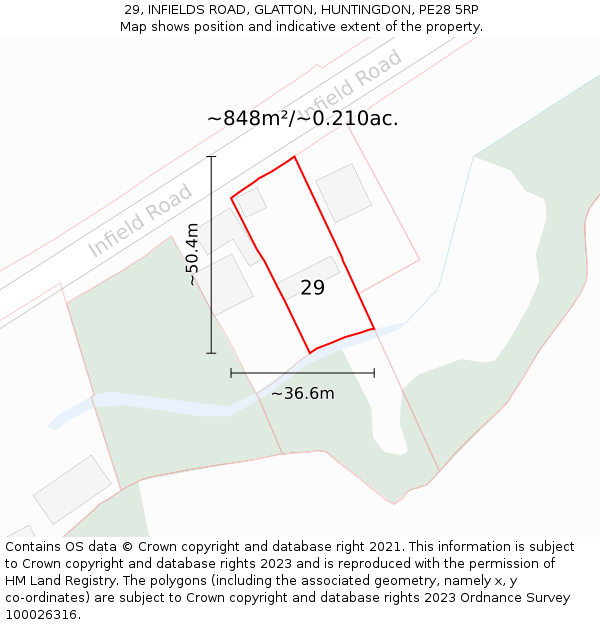 29, INFIELDS ROAD, GLATTON, HUNTINGDON, PE28 5RP: Plot and title map