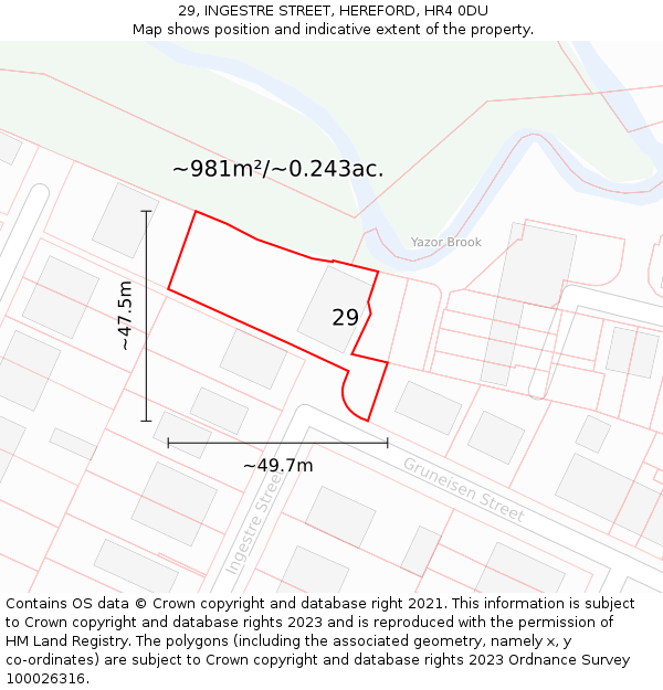 29, INGESTRE STREET, HEREFORD, HR4 0DU: Plot and title map