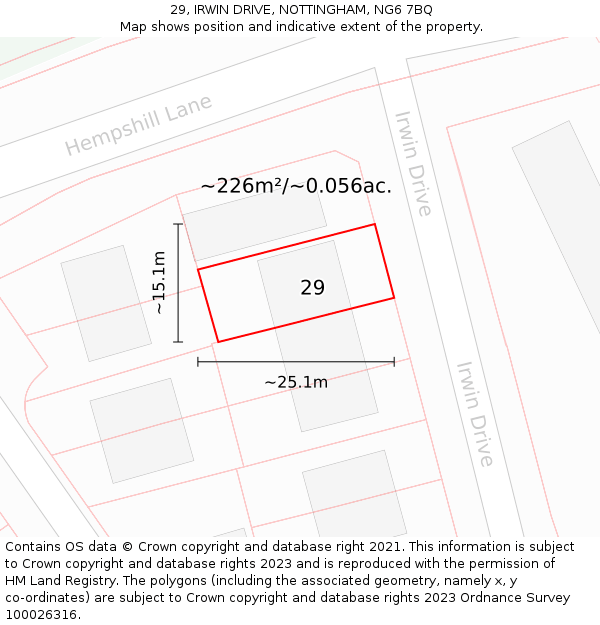 29, IRWIN DRIVE, NOTTINGHAM, NG6 7BQ: Plot and title map
