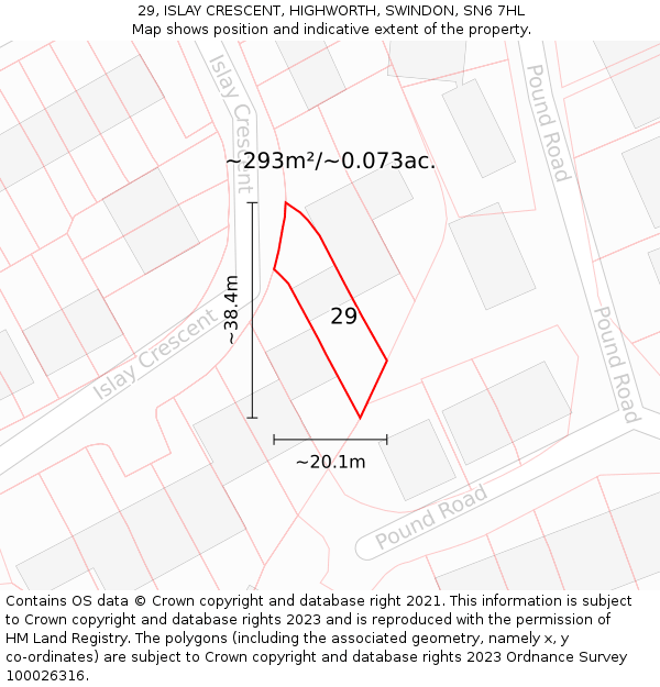 29, ISLAY CRESCENT, HIGHWORTH, SWINDON, SN6 7HL: Plot and title map
