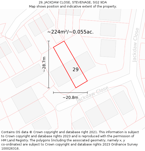 29, JACKDAW CLOSE, STEVENAGE, SG2 9DA: Plot and title map