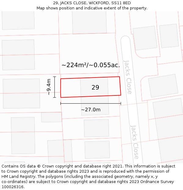 29, JACKS CLOSE, WICKFORD, SS11 8ED: Plot and title map