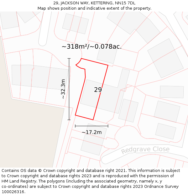 29, JACKSON WAY, KETTERING, NN15 7DL: Plot and title map