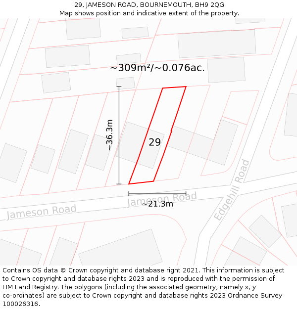 29, JAMESON ROAD, BOURNEMOUTH, BH9 2QG: Plot and title map