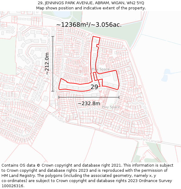 29, JENNINGS PARK AVENUE, ABRAM, WIGAN, WN2 5YQ: Plot and title map