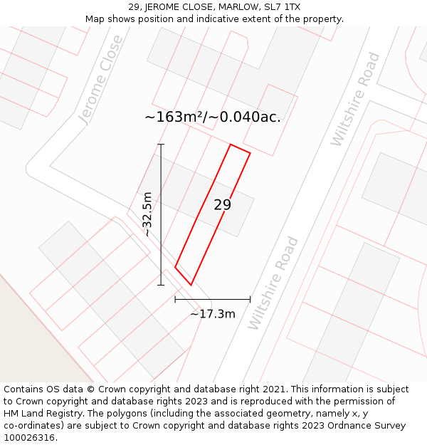 29, JEROME CLOSE, MARLOW, SL7 1TX: Plot and title map