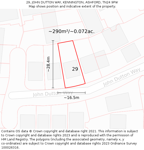 29, JOHN DUTTON WAY, KENNINGTON, ASHFORD, TN24 9PW: Plot and title map