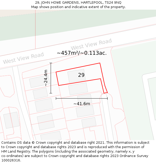 29, JOHN HOWE GARDENS, HARTLEPOOL, TS24 9NQ: Plot and title map