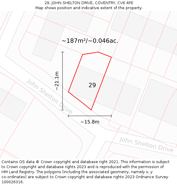 29, JOHN SHELTON DRIVE, COVENTRY, CV6 4PE: Plot and title map