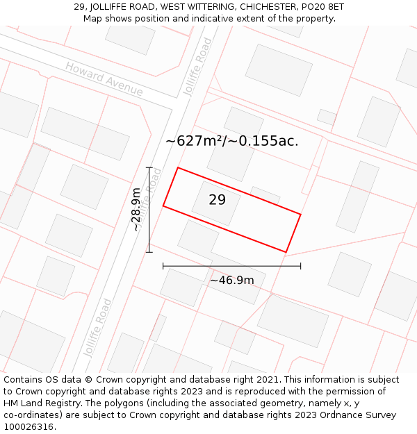 29, JOLLIFFE ROAD, WEST WITTERING, CHICHESTER, PO20 8ET: Plot and title map