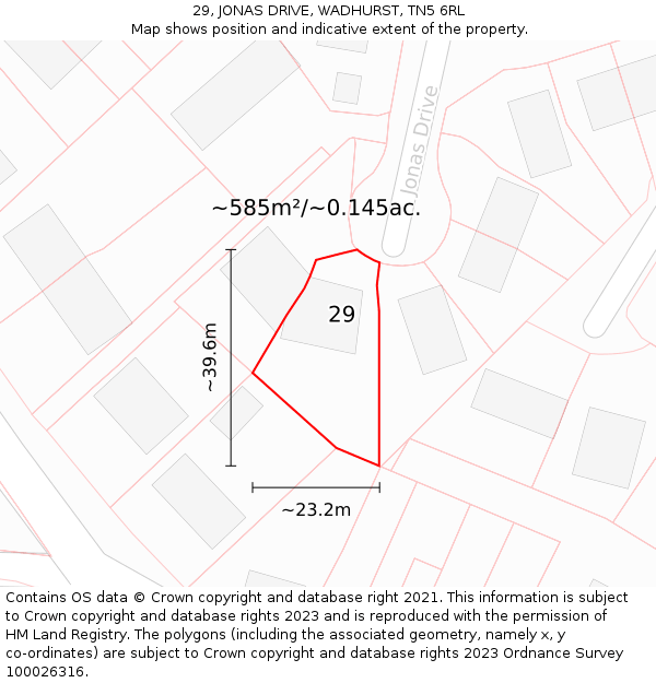29, JONAS DRIVE, WADHURST, TN5 6RL: Plot and title map