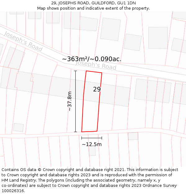 29, JOSEPHS ROAD, GUILDFORD, GU1 1DN: Plot and title map