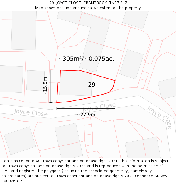 29, JOYCE CLOSE, CRANBROOK, TN17 3LZ: Plot and title map