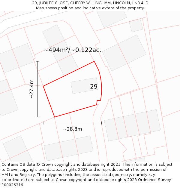29, JUBILEE CLOSE, CHERRY WILLINGHAM, LINCOLN, LN3 4LD: Plot and title map