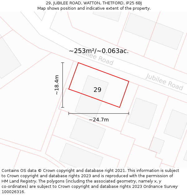 29, JUBILEE ROAD, WATTON, THETFORD, IP25 6BJ: Plot and title map