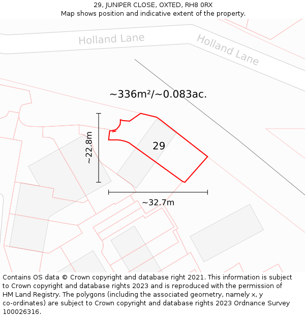 29, JUNIPER CLOSE, OXTED, RH8 0RX: Plot and title map
