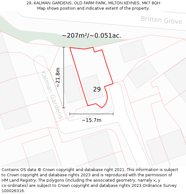 29, KALMAN GARDENS, OLD FARM PARK, MILTON KEYNES, MK7 8QH: Plot and title map