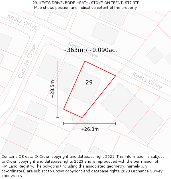 29, KEATS DRIVE, RODE HEATH, STOKE-ON-TRENT, ST7 3TP: Plot and title map