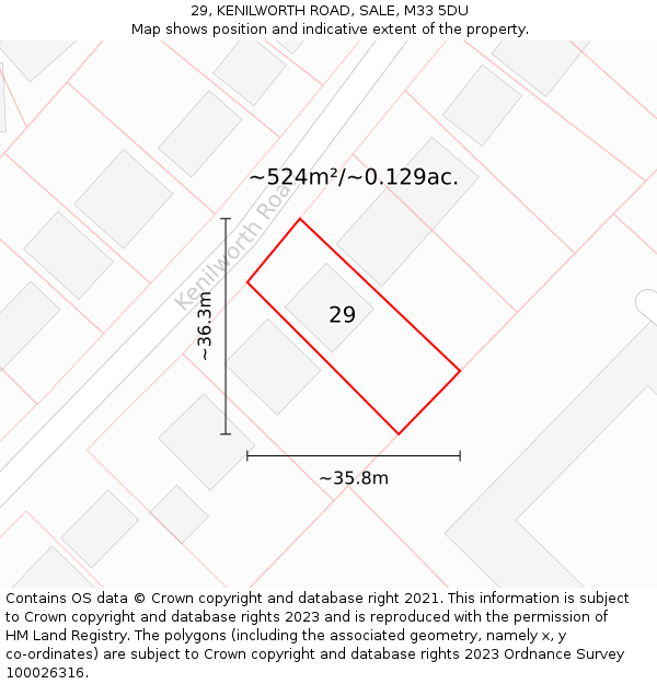 29, KENILWORTH ROAD, SALE, M33 5DU: Plot and title map