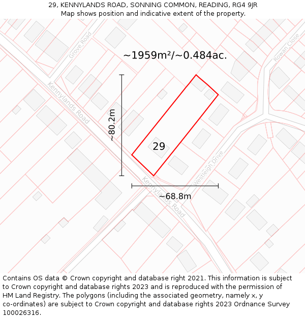 29, KENNYLANDS ROAD, SONNING COMMON, READING, RG4 9JR: Plot and title map