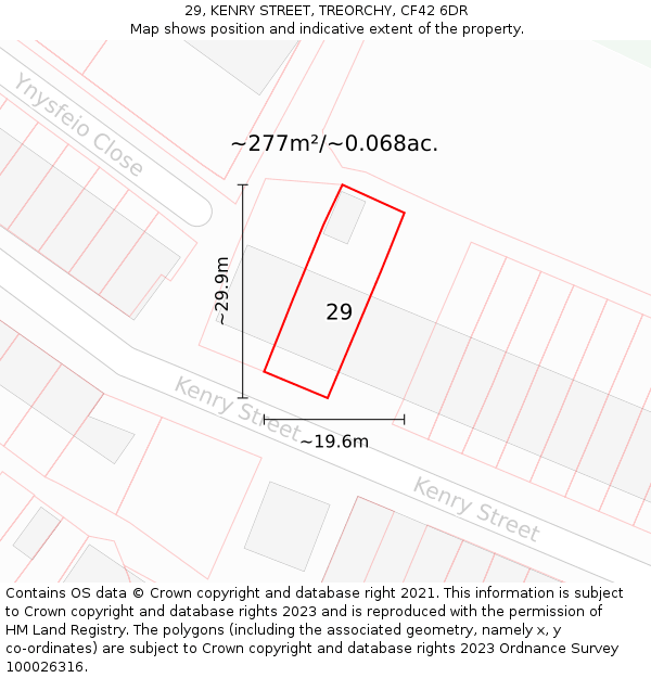 29, KENRY STREET, TREORCHY, CF42 6DR: Plot and title map