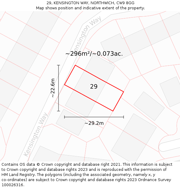 29, KENSINGTON WAY, NORTHWICH, CW9 8GG: Plot and title map