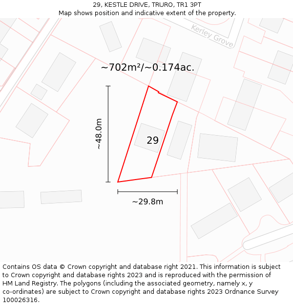 29, KESTLE DRIVE, TRURO, TR1 3PT: Plot and title map