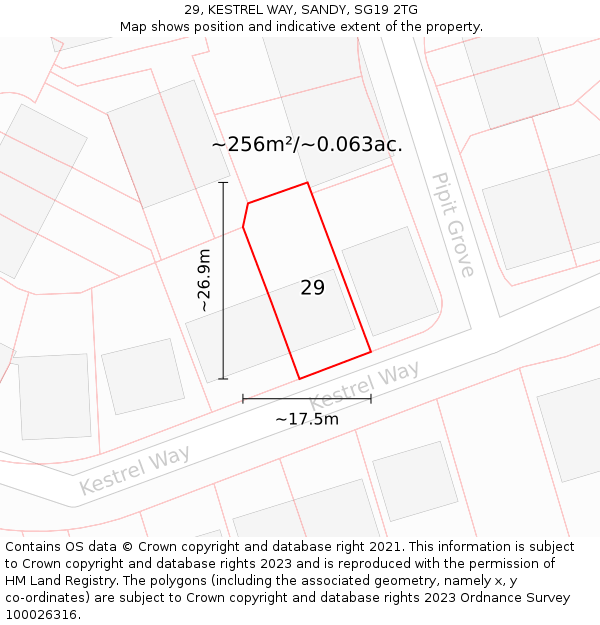 29, KESTREL WAY, SANDY, SG19 2TG: Plot and title map