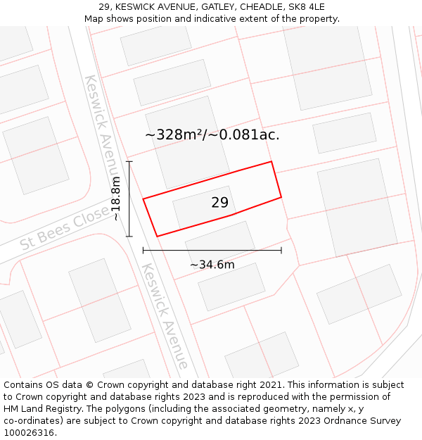 29, KESWICK AVENUE, GATLEY, CHEADLE, SK8 4LE: Plot and title map