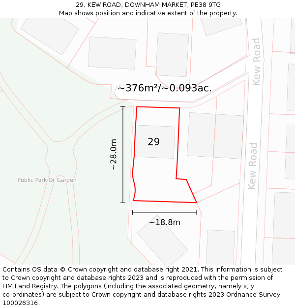 29, KEW ROAD, DOWNHAM MARKET, PE38 9TG: Plot and title map