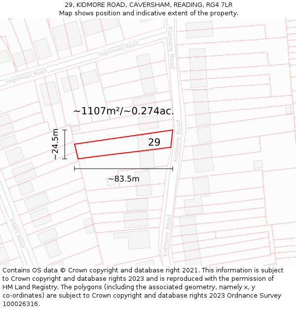 29, KIDMORE ROAD, CAVERSHAM, READING, RG4 7LR: Plot and title map