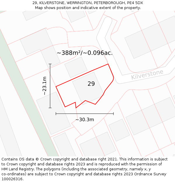 29, KILVERSTONE, WERRINGTON, PETERBOROUGH, PE4 5DX: Plot and title map