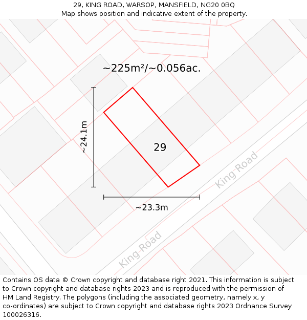 29, KING ROAD, WARSOP, MANSFIELD, NG20 0BQ: Plot and title map