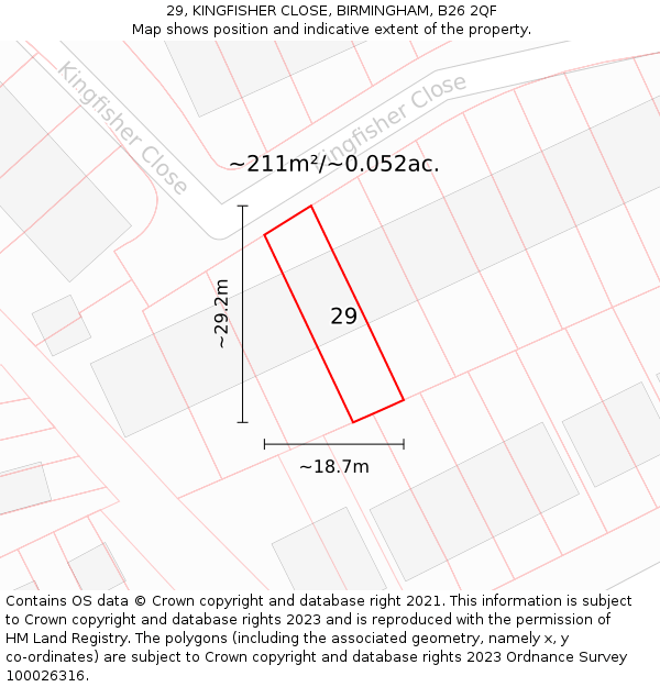 29, KINGFISHER CLOSE, BIRMINGHAM, B26 2QF: Plot and title map