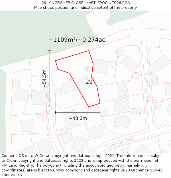 29, KINGFISHER CLOSE, HARTLEPOOL, TS26 0GA: Plot and title map