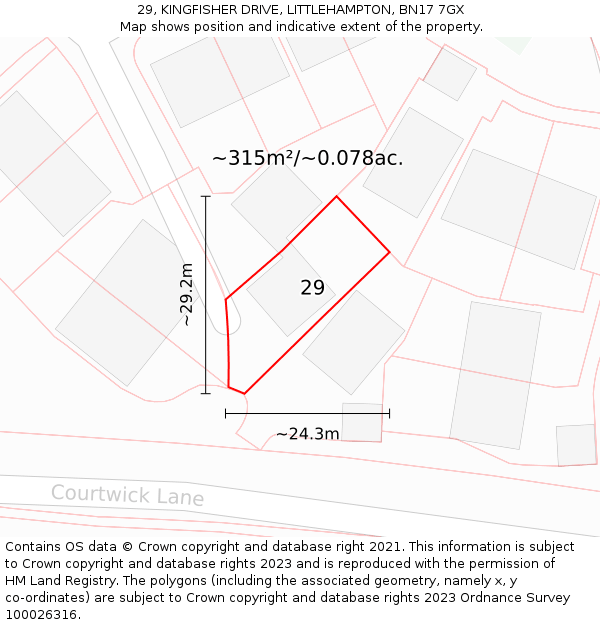29, KINGFISHER DRIVE, LITTLEHAMPTON, BN17 7GX: Plot and title map