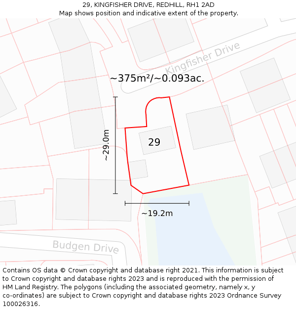 29, KINGFISHER DRIVE, REDHILL, RH1 2AD: Plot and title map