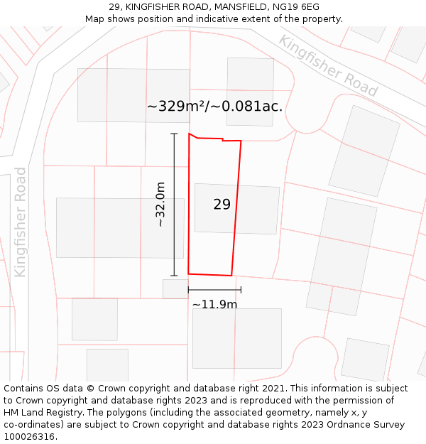 29, KINGFISHER ROAD, MANSFIELD, NG19 6EG: Plot and title map
