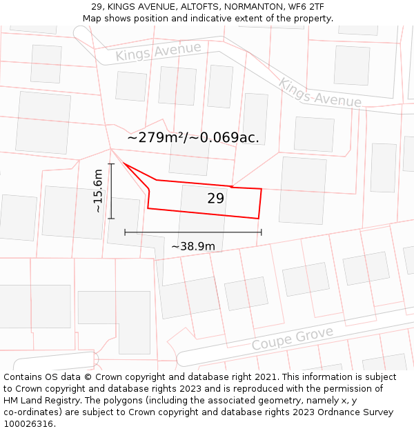 29, KINGS AVENUE, ALTOFTS, NORMANTON, WF6 2TF: Plot and title map