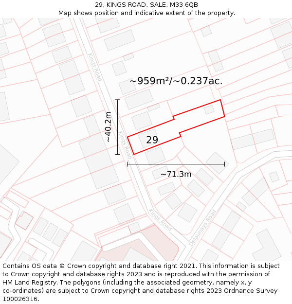 29, KINGS ROAD, SALE, M33 6QB: Plot and title map
