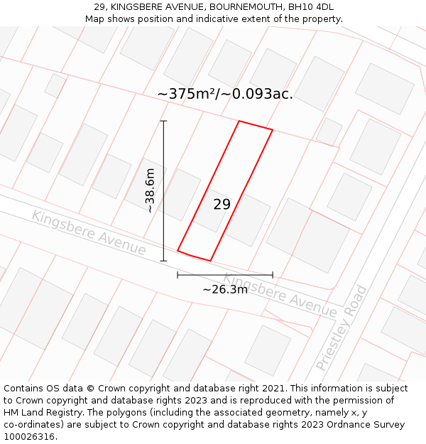 29, KINGSBERE AVENUE, BOURNEMOUTH, BH10 4DL: Plot and title map