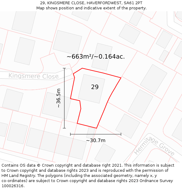 29, KINGSMERE CLOSE, HAVERFORDWEST, SA61 2PT: Plot and title map