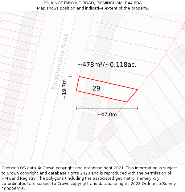 29, KINGSTANDING ROAD, BIRMINGHAM, B44 8BA: Plot and title map