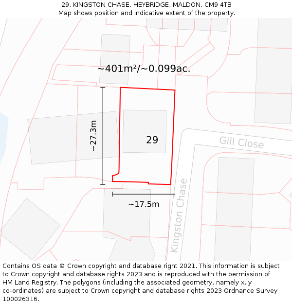 29, KINGSTON CHASE, HEYBRIDGE, MALDON, CM9 4TB: Plot and title map