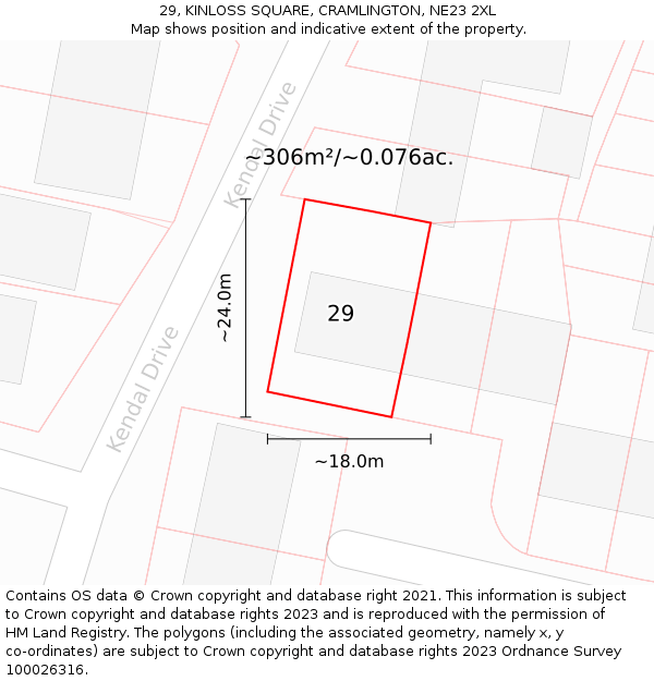 29, KINLOSS SQUARE, CRAMLINGTON, NE23 2XL: Plot and title map