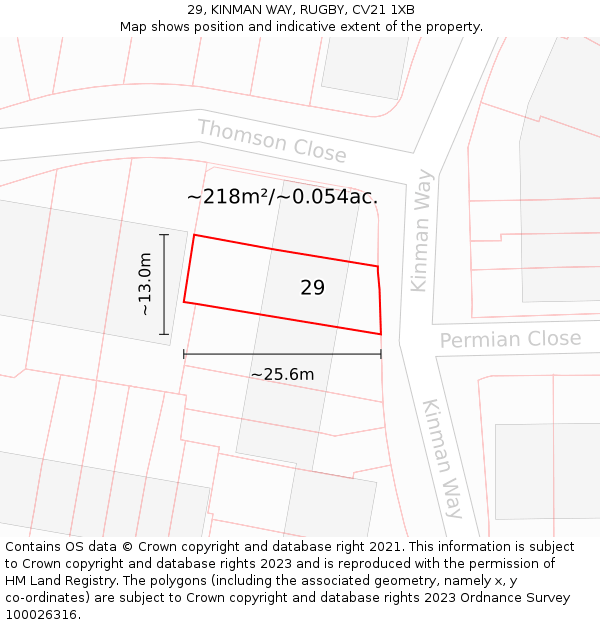 29, KINMAN WAY, RUGBY, CV21 1XB: Plot and title map