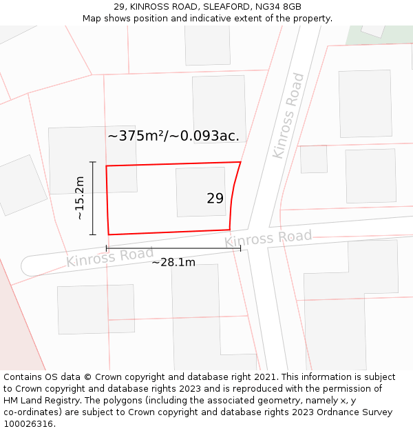 29, KINROSS ROAD, SLEAFORD, NG34 8GB: Plot and title map