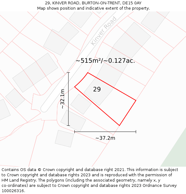 29, KINVER ROAD, BURTON-ON-TRENT, DE15 0AY: Plot and title map