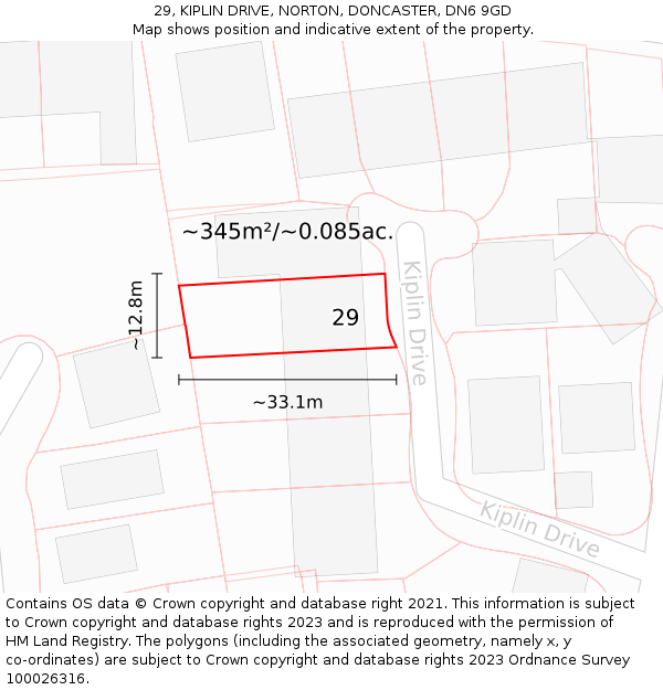 29, KIPLIN DRIVE, NORTON, DONCASTER, DN6 9GD: Plot and title map